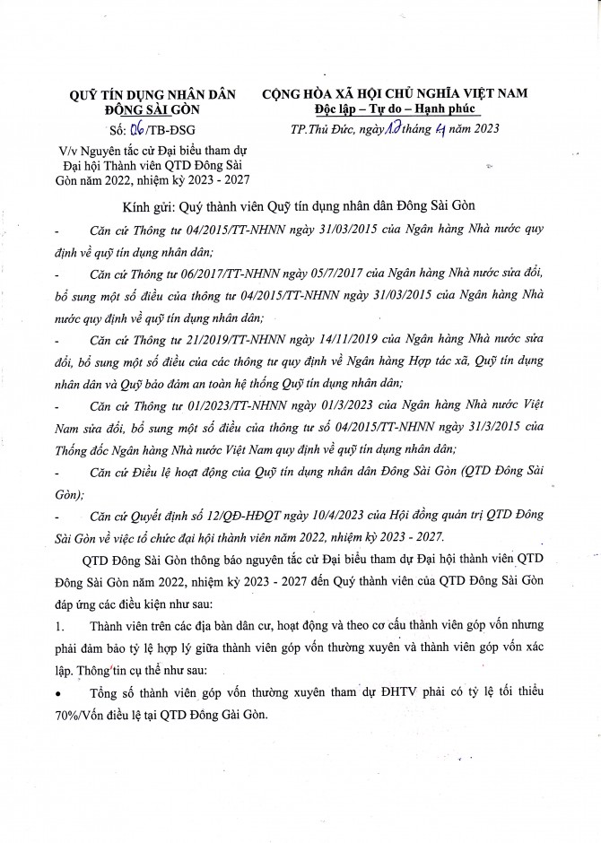 NGUYÊN TẮC CỬ ĐẠI BIỂU THAM DỰ ĐHTV NĂM 2022, NHIỆM KỲ 2023 - 2027