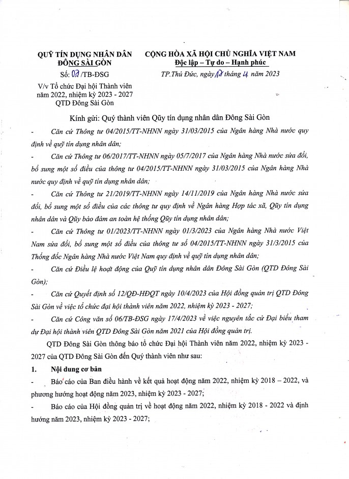 THÔNG BÁO TỔ CHỨC ĐHTV NĂM 2022, NHIỆM KỲ 2023 - 2027